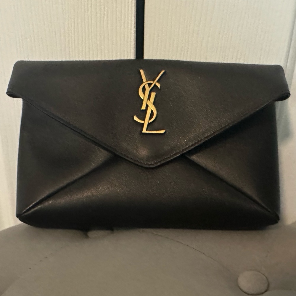 SAINT LAURENT CASSANDRE LEATHER CLUTCH